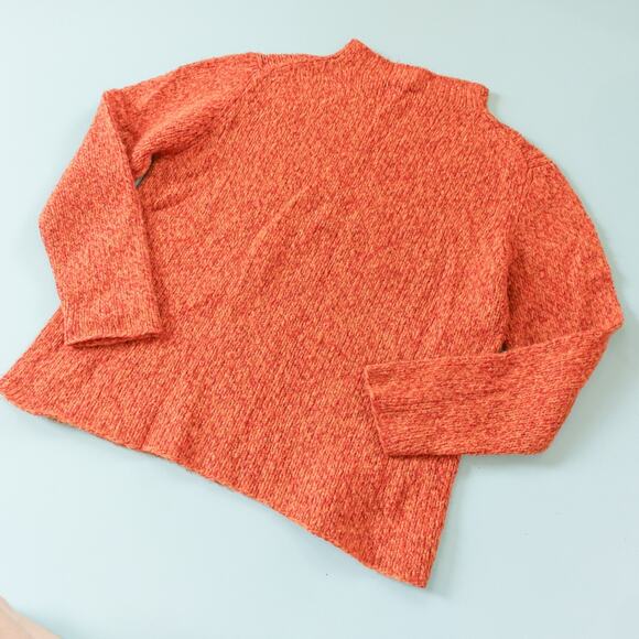 Eileen Fisher Orange Chunky Knit Mock Neck Sweater Size Petite Large Merino Wool - Picture 6 of 6